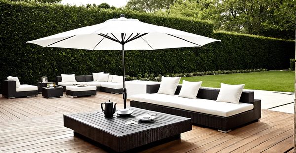 Kit table basse et parasol : l'ensemble parfait pour vos extérieurs